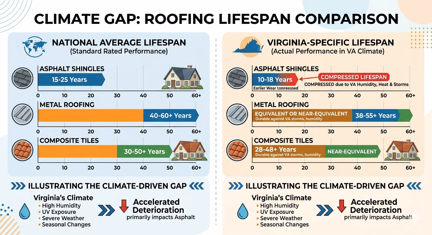 Featured image for &ldquo;How Long Does a Roof Last in Virginia? Lifespan by Material in a Hot, Humid Climate&rdquo;