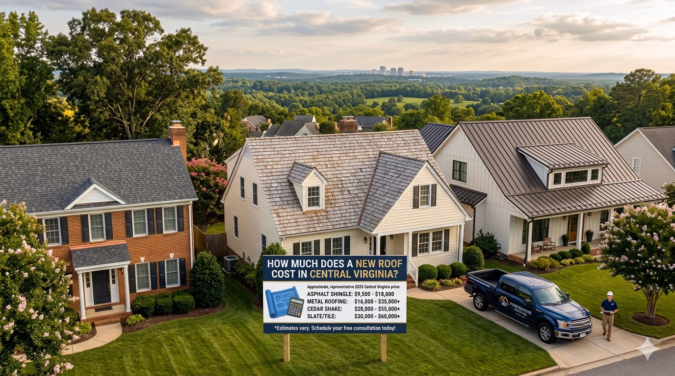 Featured image for “How Much Does a New Roof Cost in Central Virginia? (2025 Pricing by Material)”